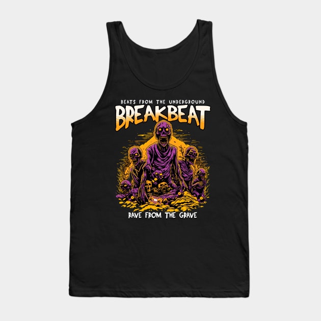 BREAKBEAT - Halloween Rave From The Grave (Orange/Purple) Tank Top by DISCOTHREADZ 